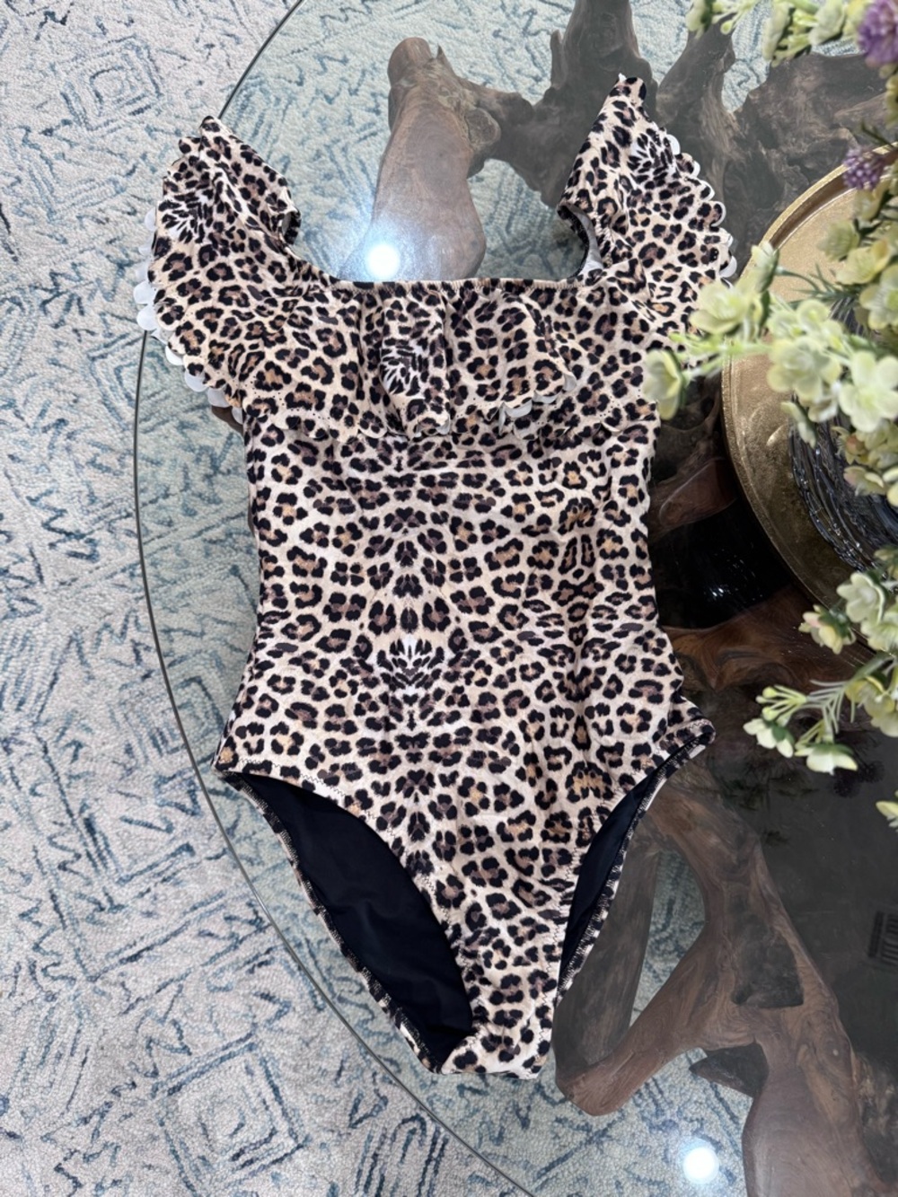 Leopard Print One-Piece Swimsuit with Cover Up